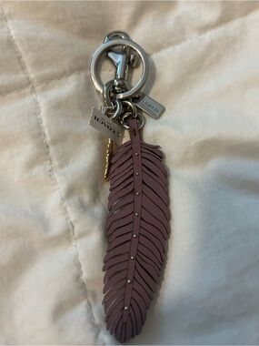 Leather Feather Keychain Charm in Mauve